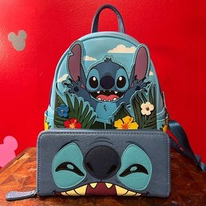 Stitch Loungefly mini backpack and wallet